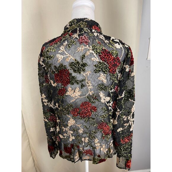 Pleats Collection Crinkle Velvet Floral Blouse - Size M romantic florals, artsy - Picture 2 of 4